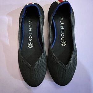 ROTHYS Black Flats Shoes red and white stripeSize 6